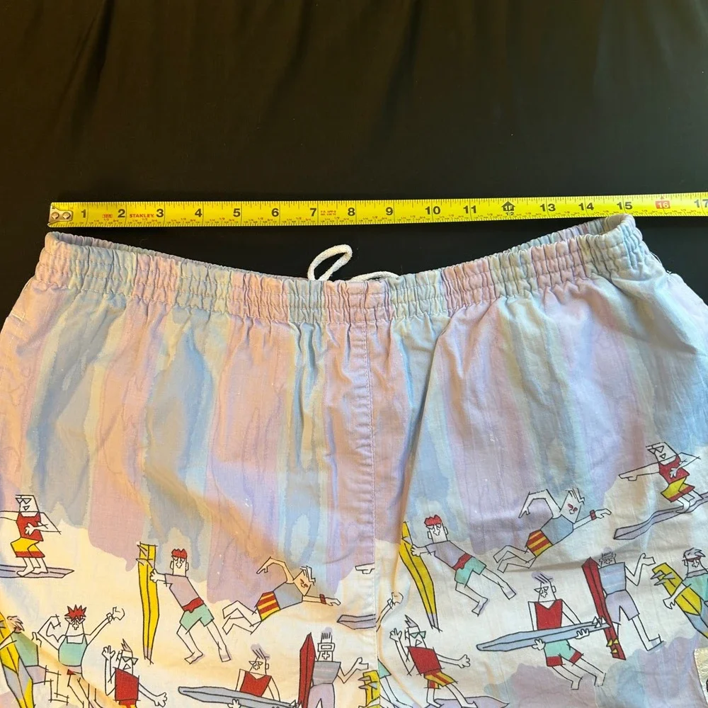 vintage white caps small surfer board short cotton swim trunk elastic drawstring